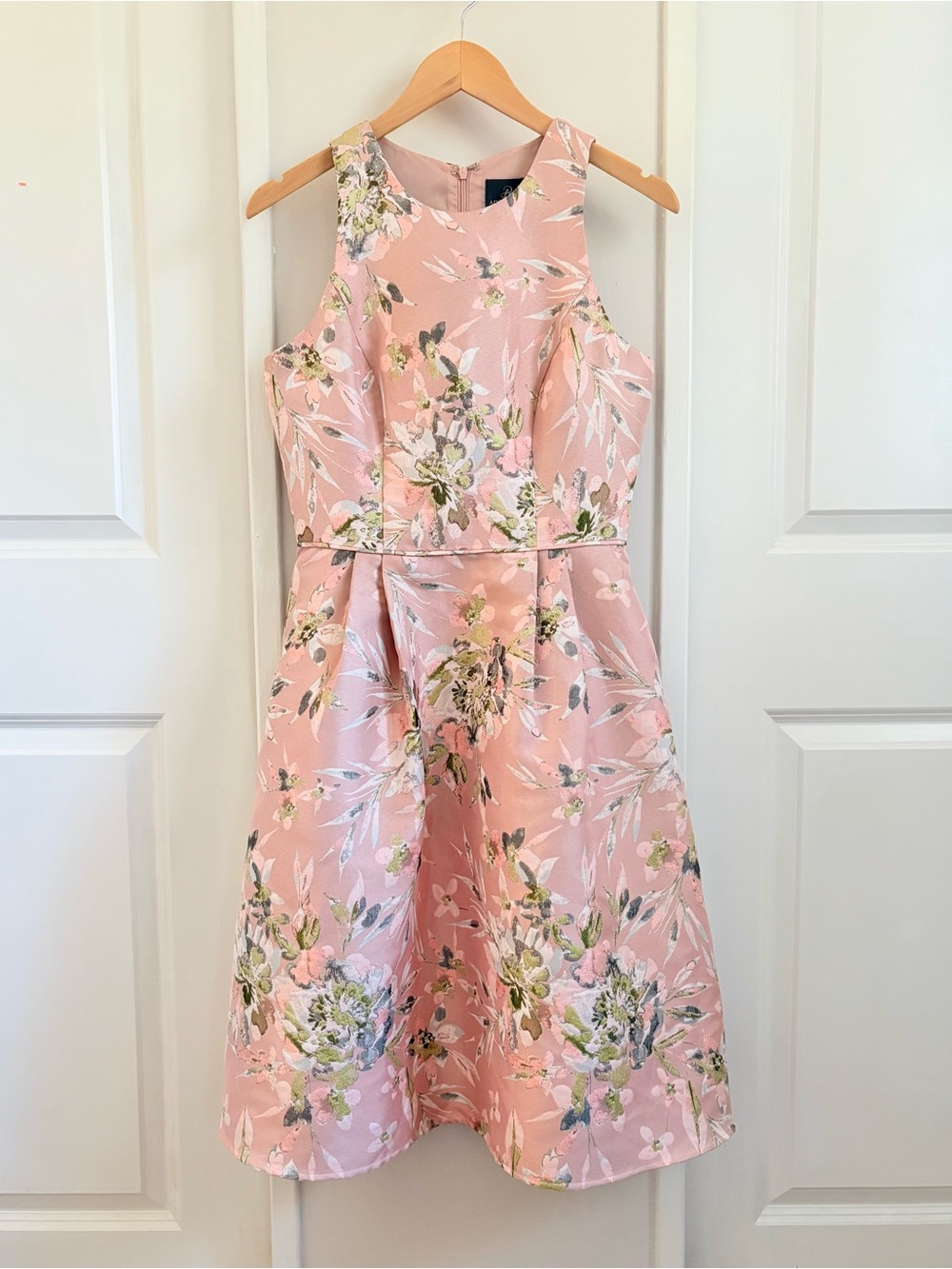 Adrianna Papell Soft Pink Floral Jacquard Midi Dress Size 2